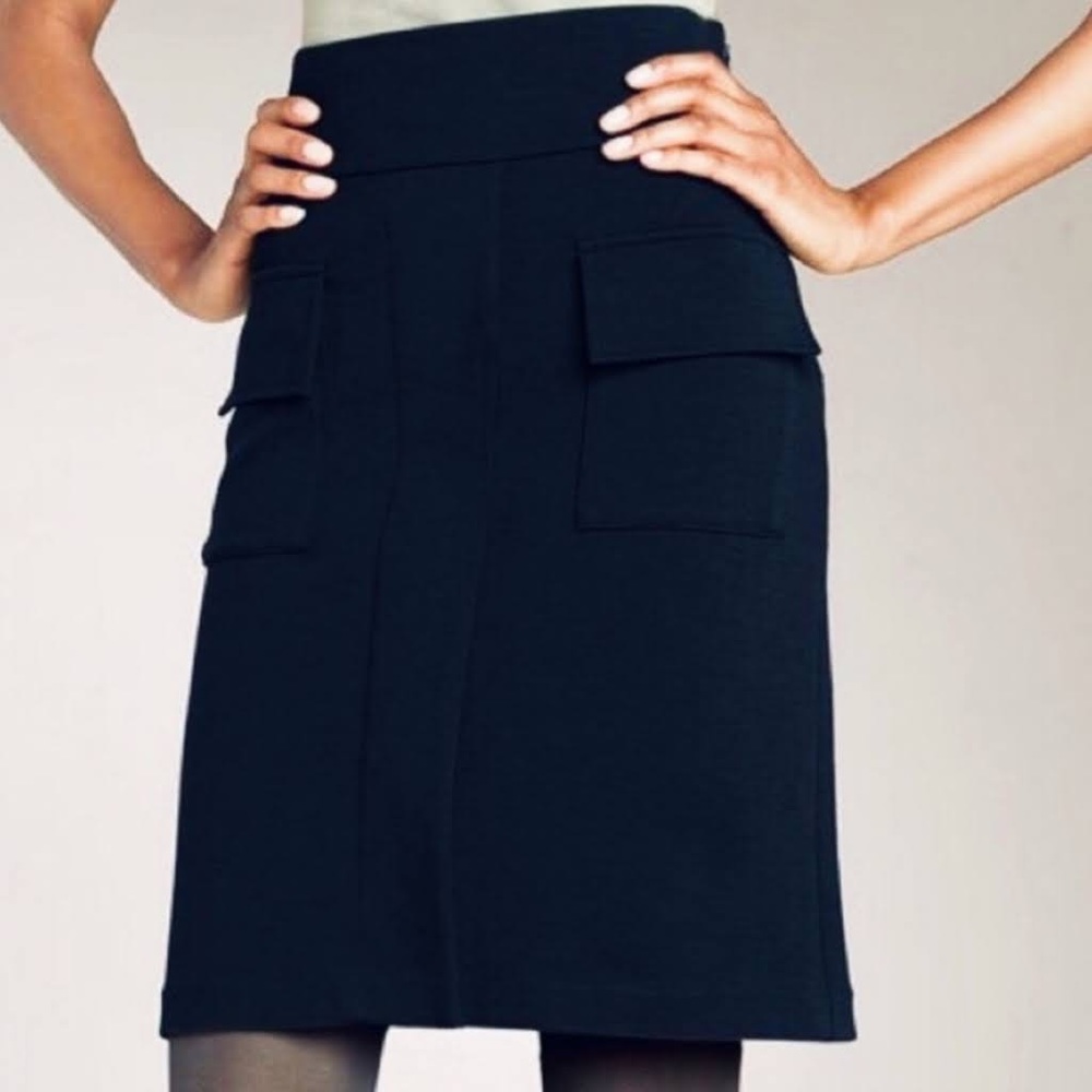 Diane Von Furstenberg black high rise‎ a-line wool skirt with square pockets